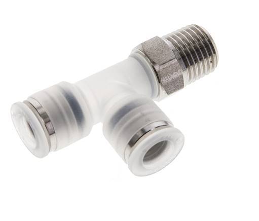 8mm x R1/4'' rechte hoek T-stuk PA/RVS Insteekfitting Buitendraad FDA Draaibaar EPDM