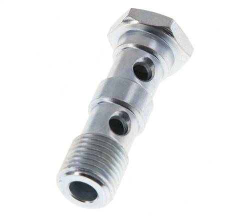 2-way zinc plated Steel Banjo Bolt with G1/4'' Male Threads L41.5mm [2 Pieces]