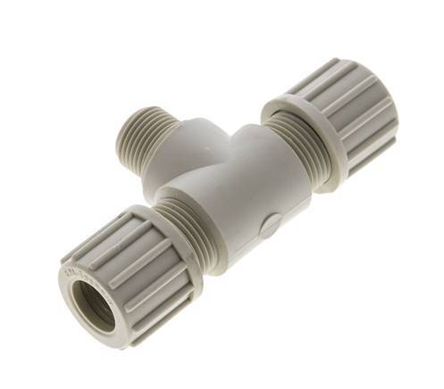 8x6mm & G1/2'' PVDF T-Shape Tee Compression Fitting with Male Threads 10 bar