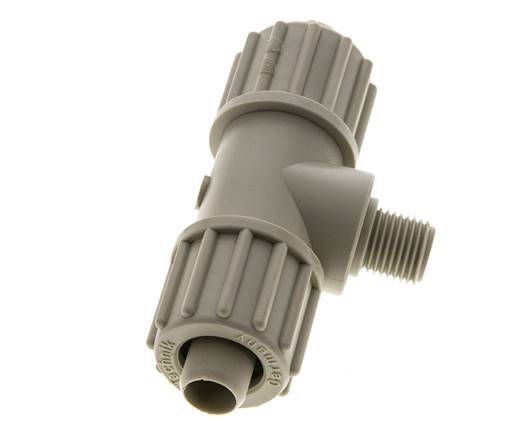 16x10mm & G1/4'' PP T-stuk Knelfitting Buitendraad 10bar Kunststof en Polyamide