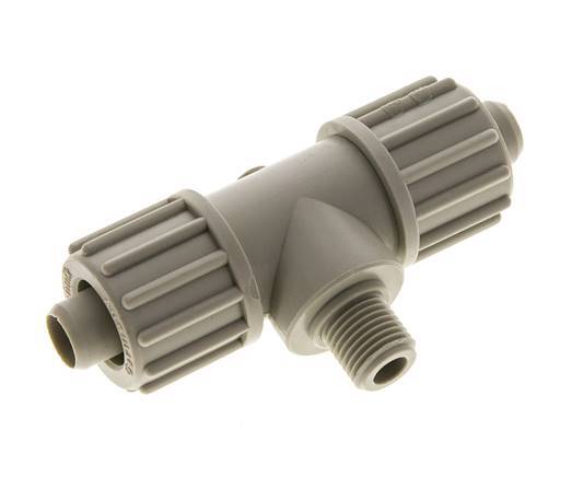 16x10mm & G1/4'' PP T-stuk Knelfitting Buitendraad 10bar Kunststof en Polyamide