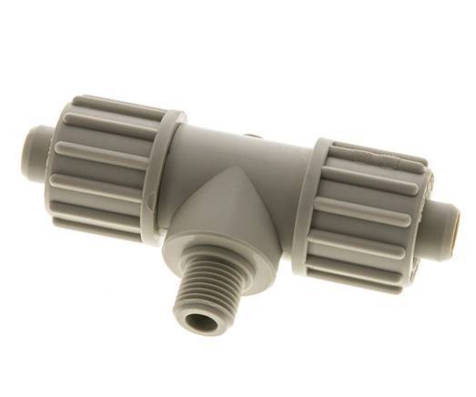 16x10mm & G1/4'' PP T-stuk Knelfitting Buitendraad 10bar Kunststof en Polyamide
