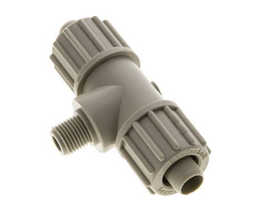 16x10mm & G1/4'' PP T-stuk Knelfitting Buitendraad 10bar Kunststof en Polyamide