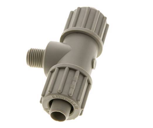 16x10mm & G1/4'' PP T-stuk Knelfitting Buitendraad 10bar Kunststof en Polyamide