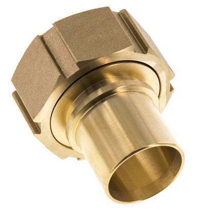 38 mm & G2'' Messing Slangpilaar Wartelmoer Vlakke Polyurethaan (PU) Afdichting en Veiligheidskraag EN 14420-5 (DIN 2817)