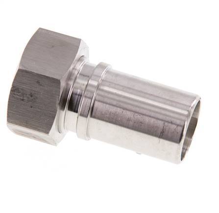 25 mm & G1'' RVS 1.4401 Slangpilaar Wartelmoer Vlakke PTFE Afdichting en Veiligheidskraag EN 14420-5 (DIN 2817)