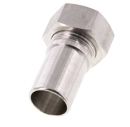 25 mm & G1'' RVS 1.4401 Slangpilaar Wartelmoer Vlakke PTFE Afdichting en Veiligheidskraag EN 14420-5 (DIN 2817)