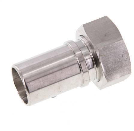 25 mm & G1'' RVS 1.4401 Slangpilaar Wartelmoer Vlakke PTFE Afdichting en Veiligheidskraag EN 14420-5 (DIN 2817)
