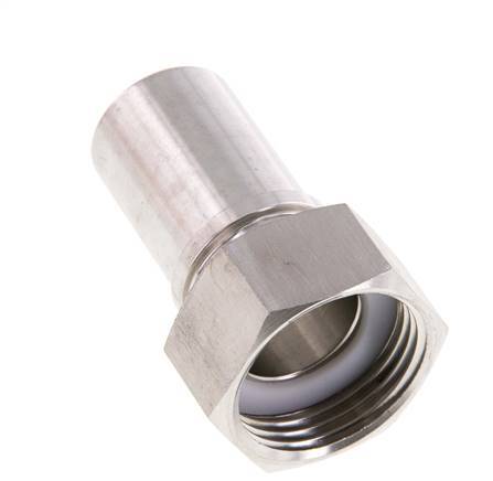 25 mm & G1'' RVS 1.4401 Slangpilaar Wartelmoer Vlakke PTFE Afdichting en Veiligheidskraag EN 14420-5 (DIN 2817)