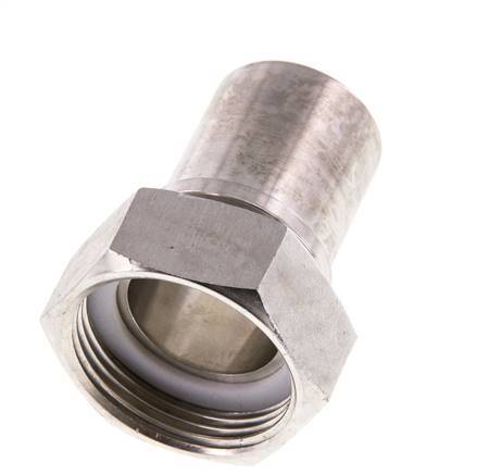 32 mm & G1-1/4'' RVS 1.4401 Slangpilaar Wartelmoer Vlakke PTFE Afdichting en Veiligheidskraag EN 14420-5 (DIN 2817)