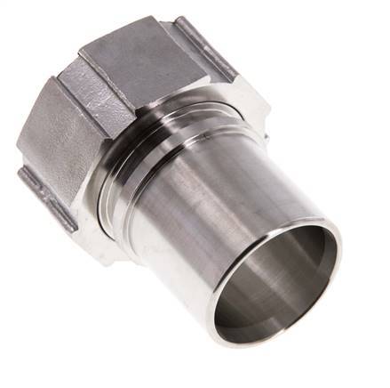 38 mm & G1-1/2'' RVS 1.4401 Slangpilaar Wartelmoer Vlakke PTFE Afdichting en Veiligheidskraag EN 14420-5 (DIN 2817)