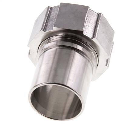 38 mm & G1-1/2'' RVS 1.4401 Slangpilaar Wartelmoer Vlakke PTFE Afdichting en Veiligheidskraag EN 14420-5 (DIN 2817)