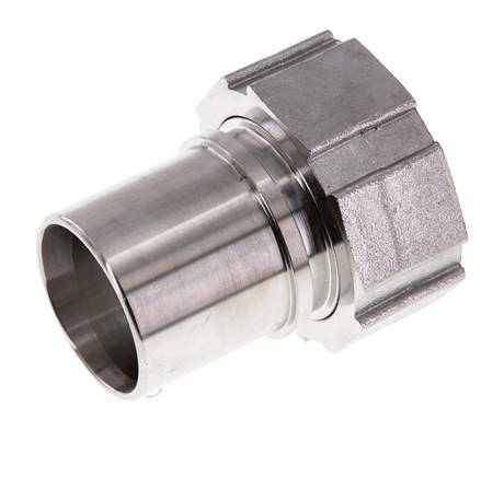38 mm & G1-1/2'' RVS 1.4401 Slangpilaar Wartelmoer Vlakke PTFE Afdichting en Veiligheidskraag EN 14420-5 (DIN 2817)