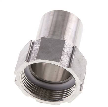 38 mm & G1-1/2'' RVS 1.4401 Slangpilaar Wartelmoer Vlakke PTFE Afdichting en Veiligheidskraag EN 14420-5 (DIN 2817)
