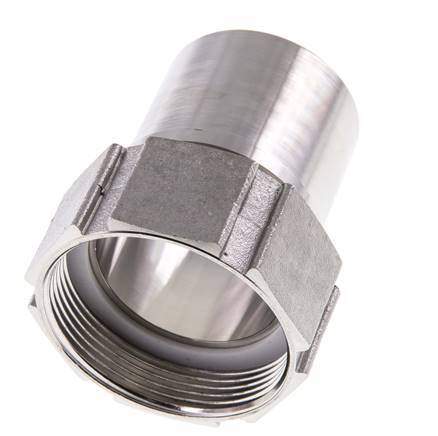 50 mm & G2'' RVS 1.4401 Slangpilaar Wartelmoer Vlakke PTFE Afdichting en Veiligheidskraag EN 14420-5 (DIN 2817)