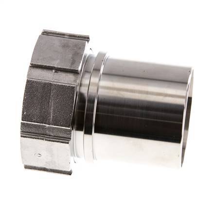 63 mm & G2-1/2'' RVS 1.4401 Slangpilaar Wartelmoer Vlakke PTFE Afdichting en Veiligheidskraag EN 14420-5 (DIN 2817)