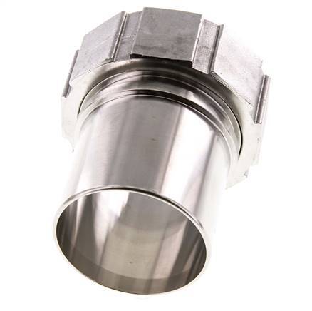 63 mm & G2-1/2'' RVS 1.4401 Slangpilaar Wartelmoer Vlakke PTFE Afdichting en Veiligheidskraag EN 14420-5 (DIN 2817)