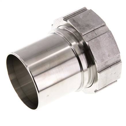 63 mm & G2-1/2'' RVS 1.4401 Slangpilaar Wartelmoer Vlakke PTFE Afdichting en Veiligheidskraag EN 14420-5 (DIN 2817)