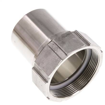 63 mm & G2-1/2'' RVS 1.4401 Slangpilaar Wartelmoer Vlakke PTFE Afdichting en Veiligheidskraag EN 14420-5 (DIN 2817)