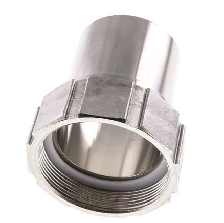 63 mm & G2-1/2'' RVS 1.4401 Slangpilaar Wartelmoer Vlakke PTFE Afdichting en Veiligheidskraag EN 14420-5 (DIN 2817)