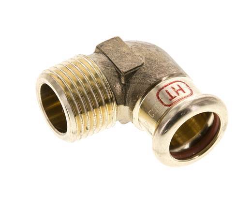 90 graden L-Perskoppeling - 15mm Persmof & R 1/2'' Buiseinde - Koperlegering
