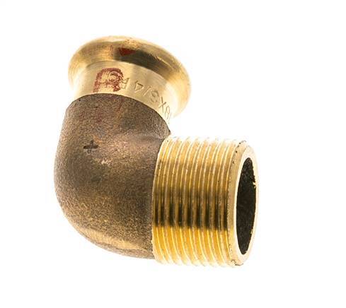 90 graden L-Perskoppeling - 18mm Persmof & R 3/4'' Buiseinde - Koperlegering