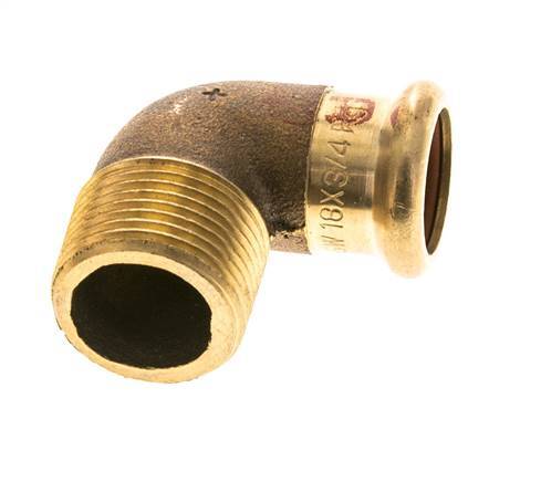 90 graden L-Perskoppeling - 18mm Persmof & R 3/4'' Buiseinde - Koperlegering