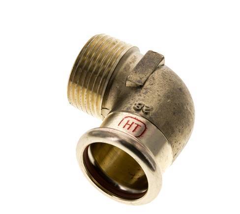 90 graden L-Perskoppeling - 28mm Persmof & R 1'' Buiseinde - Koperlegering
