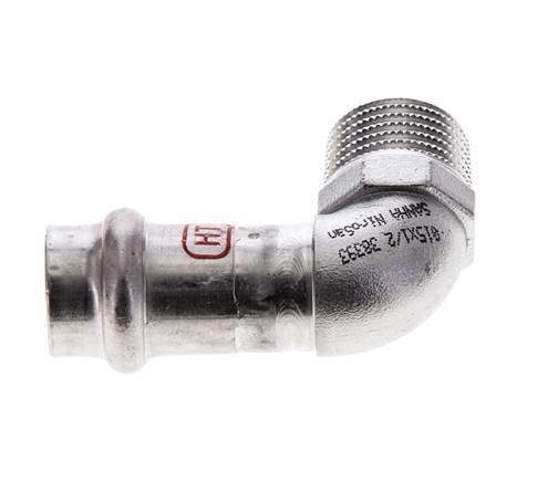 90 graden L-Perskoppeling - 15mm Persmof & R 1/2'' Buiseinde - RVS