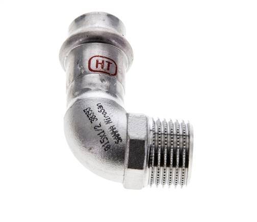 90 graden L-Perskoppeling - 15mm Persmof & R 1/2'' Buiseinde - RVS