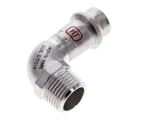90 graden L-Perskoppeling - 15mm Persmof & R 1/2'' Buiseinde - RVS
