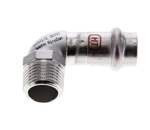 90 graden L-Perskoppeling - 15mm Persmof & R 1/2'' Buiseinde - RVS