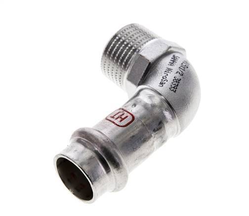 90 graden L-Perskoppeling - 15mm Persmof & R 1/2'' Buiseinde - RVS