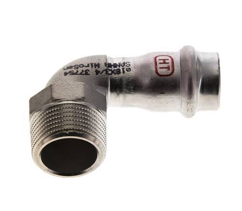 90 graden L-Perskoppeling - 18mm Persmof & R 3/4'' Buiseinde - RVS