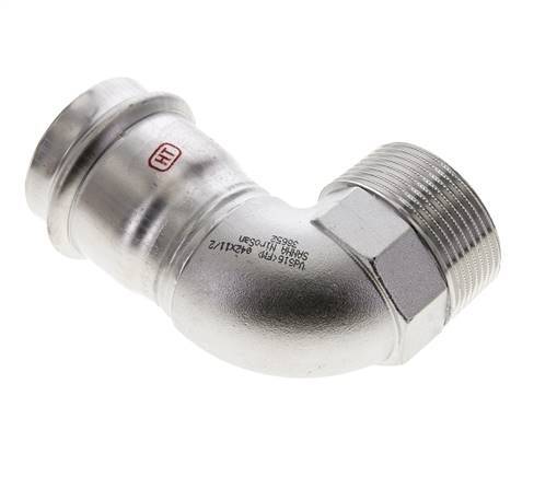 90 graden L-Perskoppeling - 42mm Persmof & R 1-1/2'' Buiseinde - RVS