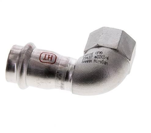 90 graden L-Perskoppeling - 22mm & Rp 3/4'' Persmof - RVS