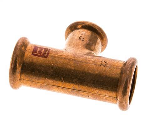 Tee Press Fitting - 18mm Female & 22mm - Copper alloy