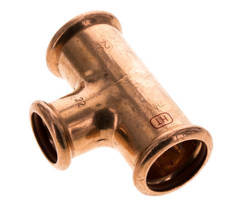 Tee Press Fitting - 22mm Female & 28mm - Copper alloy