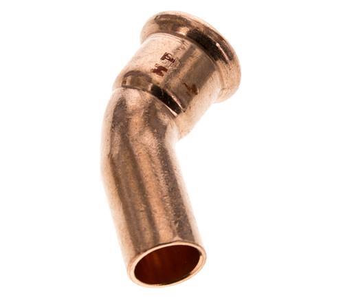 45 graden L-Perskoppeling - 18mm Persmof & 18mm Buiseinde - Koperlegering