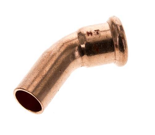 45 graden L-Perskoppeling - 18mm Persmof & 18mm Buiseinde - Koperlegering