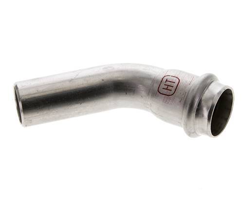 45 graden L-Perskoppeling - 22mm Persmof & 22mm Buiseinde - RVS