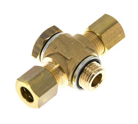 8mm & G1/4'' Brass T-Shape Tee Compression Fitting with Male Threads 135 bar Zinc plated Steel, with NBR insert DIN EN 1254-2