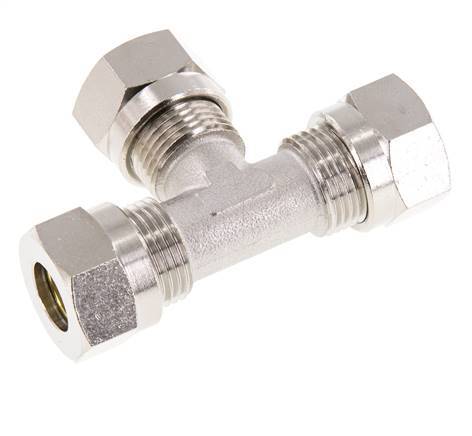 12L Vernikkeld Brass T-stuk Snijringkoppeling 75bar ISO 8434-1
