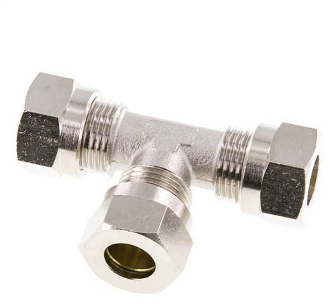12L Vernikkeld Brass T-stuk Snijringkoppeling 75bar ISO 8434-1