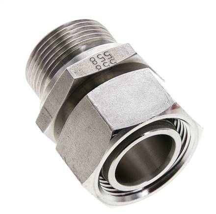 28L & M33x2 RVS Rechte Draaidoorvoer Buitendraad 160bar FKM Verstelbaar ISO 8434-1