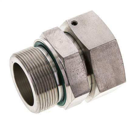 42L & M48x2 RVS Rechte Draaidoorvoer Buitendraad 160bar FKM O-ring en Afdichtconus Verstelbaar ISO 8434-1