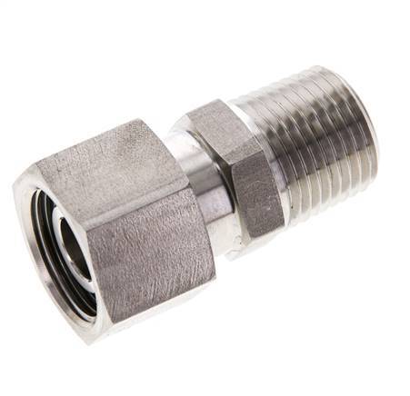 15L & 1/2'' NPT RVS Rechte Draaidoorvoer Buitendraad 315bar FKM O-ring en Afdichtconus Verstelbaar ISO 8434-1