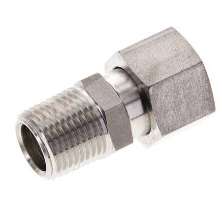 15L & 1/2'' NPT RVS Rechte Draaidoorvoer Buitendraad 315bar FKM O-ring en Afdichtconus Verstelbaar ISO 8434-1