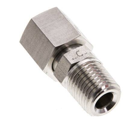 6S & 1/4'' NPT RVS Rechte Draaidoorvoer Buitendraad 630bar FKM O-ring en Afdichtconus Verstelbaar ISO 8434-1