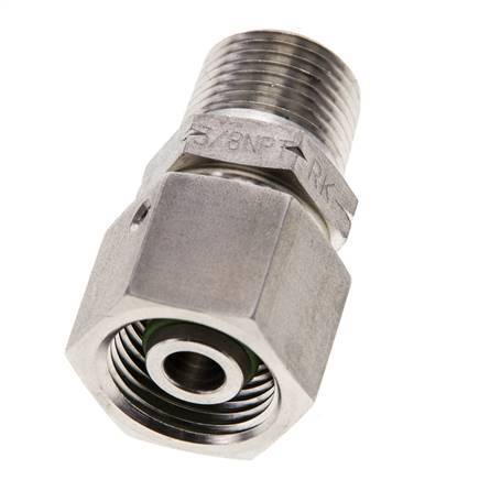 10S & 3/8'' NPT RVS Rechte Draaidoorvoer Buitendraad 630bar FKM O-ring en Afdichtconus Verstelbaar ISO 8434-1